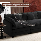 Ihanherry 111.4" L Shaped Modern Sofa Modular Sectional Cloud Couch with Ottoman, 4-Seat Chenille Deep Seat Sofa with Pillow for Living Room, Bedroom and Apartment, Black