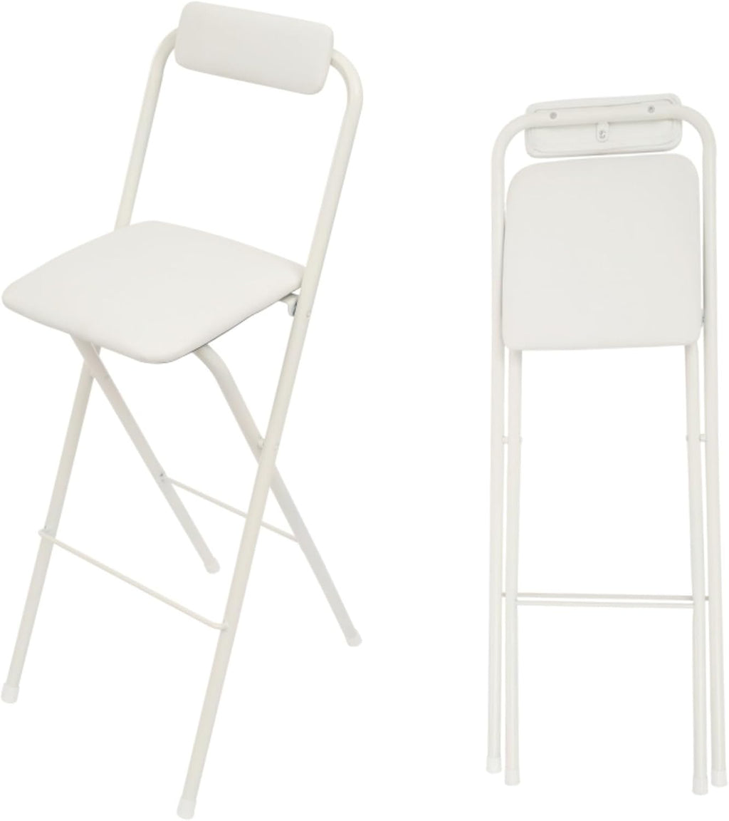 Folding Stool with Back 29.5 inch Tall Foldable Stool with Cushioned Padded Folding Bar Stools Metal Portable Chair Stools for Outdoor Indoor Kitchen Shop Cafe Garden Camping(White)