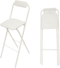 Folding Stool with Back 29.5 inch Tall Foldable Stool with Cushioned Padded Folding Bar Stools Metal Portable Chair Stools for Outdoor Indoor Kitchen Shop Cafe Garden Camping(White)