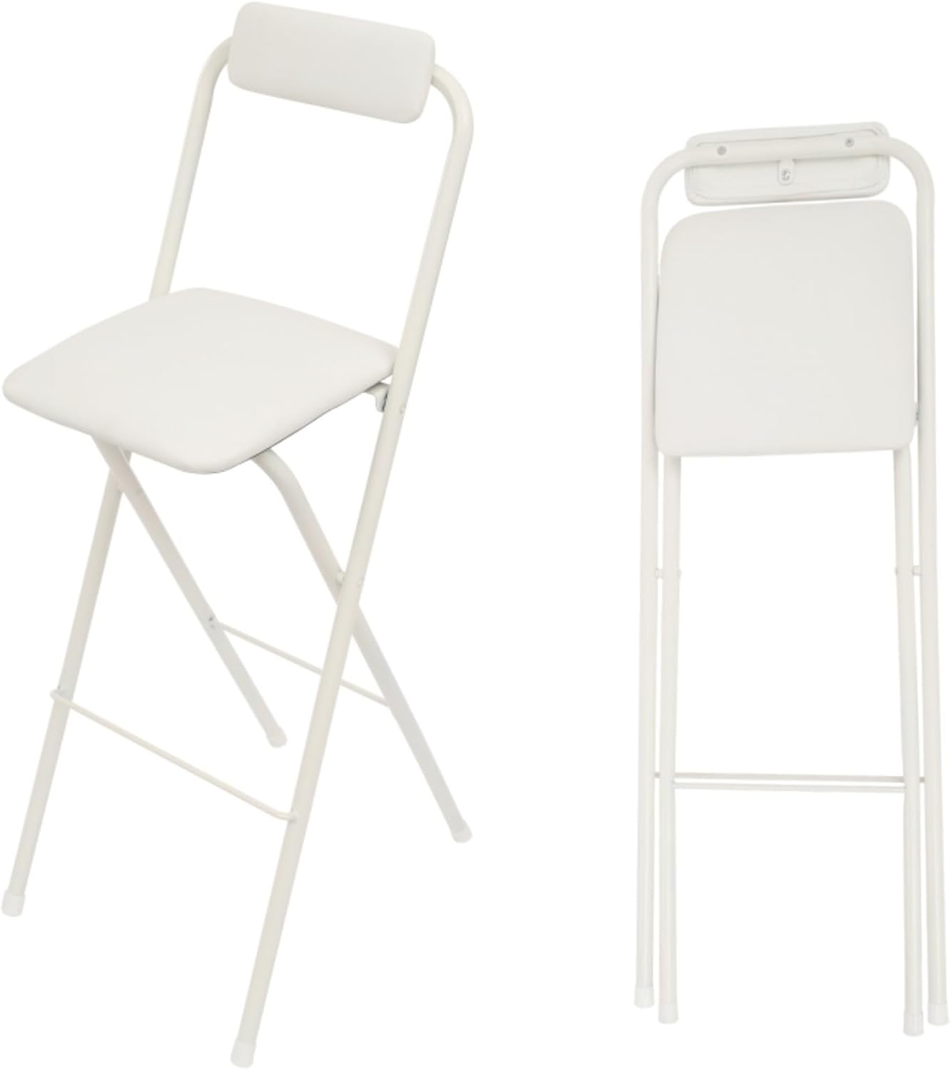 Folding Stool with Back 29.5 inch Tall Foldable Stool with Cushioned Padded Folding Bar Stools Metal Portable Chair Stools for Outdoor Indoor Kitchen Shop Cafe Garden Camping(White)