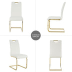 yeag Modern Rectangular Glass Dining Table Set for 4, 47" Clear Tempered Glass Kitchen Table with Gold Metal Legs & 4 White PU Faux Leather Upholstered Dining Chairs for Home, Dining Room, Office
