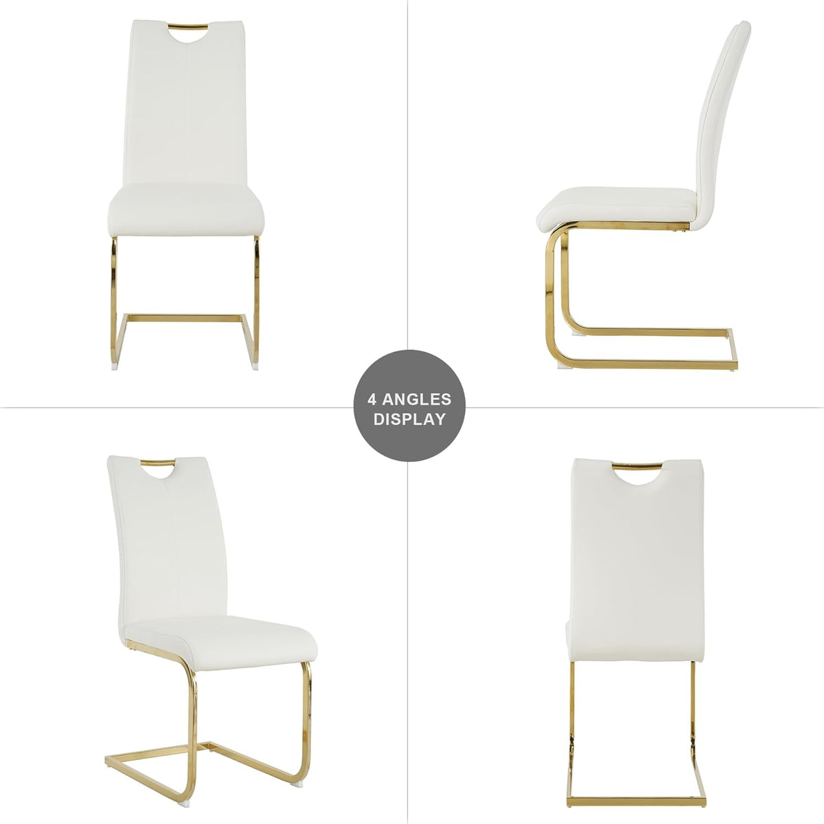 yeag Modern Rectangular Glass Dining Table Set for 4, 47" Clear Tempered Glass Kitchen Table with Gold Metal Legs & 4 White PU Faux Leather Upholstered Dining Chairs for Home, Dining Room, Office