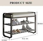 shoe bench,entryway bench with shoe storage,modern shoe rack bench with cushion upholstered padded seat 3 Tier metal shoe storage bench for entryway, hallway,front door (31.5*12.5*20.4, black)