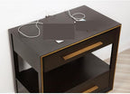 2 Drawers Nightstand with Shelf in Smoked Peppercorn Finish,for Small Spaces