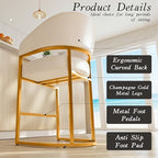 Modern Counter Height Bar Stools,Bar Stools Set of 3,PU Leather Upholstered Barrel Barstools with Backs,26" Kitchen Island Chairs,Metal Gold Frames,Support 480 LBS,Beige White Leather
