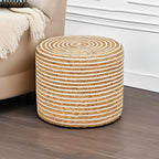 18'' Ottoman Pouf Natural Braided Poof Rustic Handweave Lounge Pouffe | Work as footrest extra guest seat vanity stool side table balcony lounge seat Ideal for living room bedroom dorm patio garden