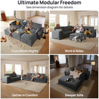 162" Washable Oversized Modular Sectional Sofa Couches for Living Room,Grey | Waterproof Performance Fabric, Cloud Couch Sectional with Fully Removable Cover, 4-Seater with 2 Storage Ottoman, U-Shaped