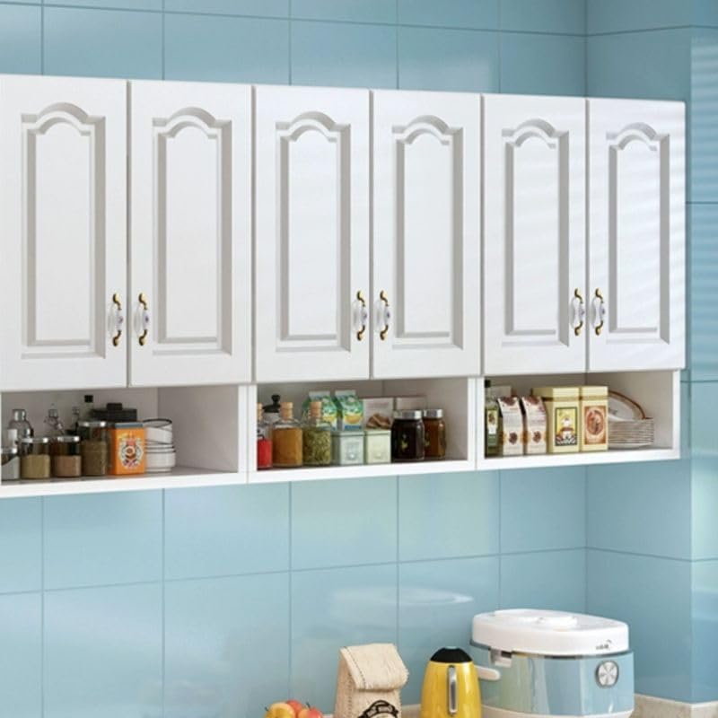Wall Mounted Kitchen Pantry Storage Cabinet, White Narrow Sideboard Hanging Cabinet Organizer for Bottle, Dish, Bowl, Dining Room, Kitchen, Bathroom (47" L x 12" W x 31.5" H)