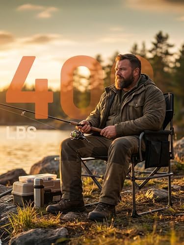 TIMBER RIDGE 400lbs Heavy Duty Camping Chair Portable Directors Chair | Folding Camp Chair with Side Table & Pocket Compact Size for Outdoor, Lawn, Sports and Fishing, Black