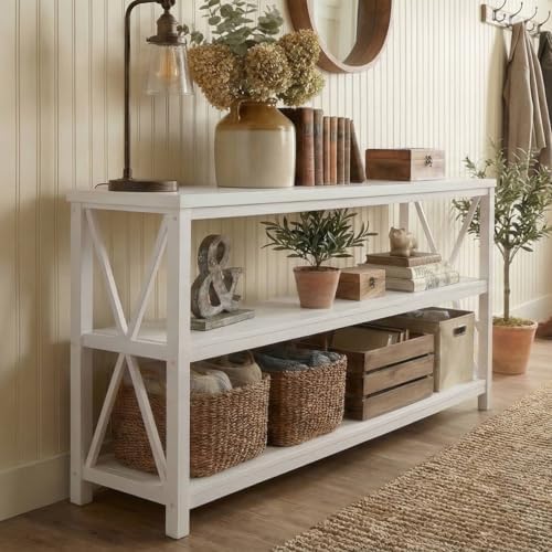 FATORRI Console Table for Entryway, Long Sofa Table with 3 Tier Shelves, Modern White Hallway Tables for Living Room (55 Inch, White Oak)