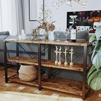 IRONCK Console Table, 3-Tier 55 in Entryway Table, Vintage Brown | Engineered wood shelves, 300 lb shelf. P2 MDF, X-bracing, adjustable feet. Anti-tip kit for entryways or living rooms.