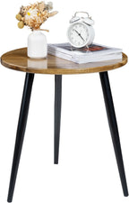 MyGift 20.5 Inch Mid Century Round End Table, Premium Acacia Solid Wood Accent Side Table with Black Metal Tapered Legs