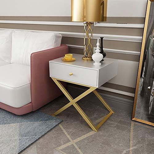 Telephone Table, Bedside Table with 1 Drawer Storage Rack Living Room Sofa Side Table Telephone Table L40W41.5H59CM(White