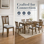 7-Piece Dining Table Set, Counter Height Kitchen Set with Rectangular Table & 6 Slatted Backrest Upholstered Chairs, Farmhouse Dining Room Furniture, Wooden Table & Chair for Home, Walnut