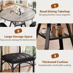 Dining Table Set for 4,Kitchen Table and Chairs for 4, Round Dining Room Table with Upholstered Chairs, 5 Piece Space Saving Circle Wood Kitchen & Dining Room Dinner Dinette Table Set (Gray, 42In)