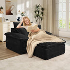 Oversized Chaise Lounge Chair Indoor with Ottoman, Upholstered Corduroy Modern Sofa Chair, Deep Seat Comfy Reading Armchair, Sleeper Sectional Couch for Living Room/Bedroom(47.6"W, Black)