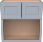 Solid Wood Shaker Wall Cabinet for Microwave – Space-Saving RTA with Open Shelves, Perfect Kitchen Pantry Storage & Durable Wall-Mounted Organizer (SK-Grey, 30" W x 24" D x 36" H)