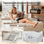 Oversized Chaise Lounge Chair Indoor, Upholstered Sleeper Sofa Bed | Couch with Cup Holders & 2 Pillows, Deep Seat Corduroy Cloud Sofa for Living Room, No Assembly Reading Chair, White