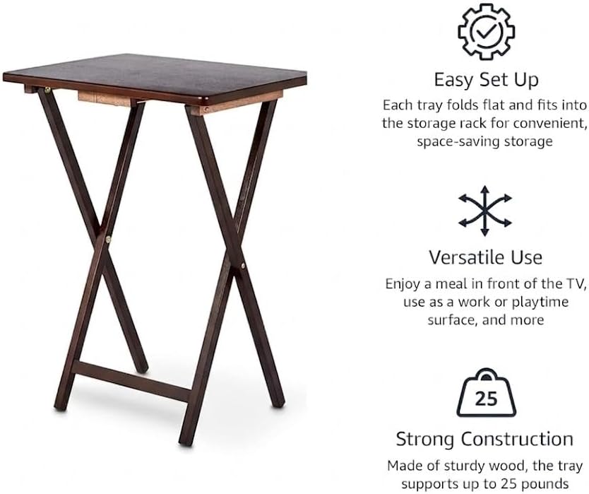 Folding TV Tray Table, Rubberwood, Walnut, 19" x 14.5" x 26", Indoor, 1 Piece