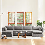 CHITA Oversized Modular Sectional Fabric Sofa Set, Extra Large U Shaped Couch with Reversible Chaise, 146 inch Width, 6 Seat Modular Sofa with Storage Ottamans, Grey | Oversized Modular Sectional Sofa Set, FSC Certified, U Shaped Couch, with Reversible