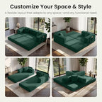 78.8" Convertible Futon Sofa Bed, Couch for Living Room | Corduroy Loveseat Sleeper Sofa, Modular Futon Couch with Storage Pocket, Pull Out Couch No Assembly | Forest Green