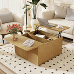 4-Piece Fluted Living Room Set Includes 31.5" Fluted Lift Top Coffee Table,59" Fluted Fireplace TV Stand for TVs Up to 70 inches and 2 Fluted Nightstands with Drawers,Natural Oak
