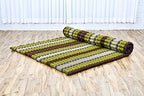 Leewadee - Foldable Floor Mattress - Japanese Roll Up Futon -Trifold Tatami Mat- Guest Floor Bed - Camping Mattress - Thai Massage Mat, Kapok Filled, 75 x 57 inches, Brown Green