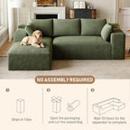 ONEMMLION 96" L-Shaped Cloud Couch Sofa with Chaise, Green | Corduroy Comfy Fluffy Modular Deep Seat Memory Foam Compressed Sectional Sofa for Living Room Oversized Left Facing Chaise