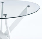 Modern Round Dining Table for 4, 36" Circle Glass Kitchen Dining Room Table with White Metal Cross Legs, Tempered Glass Tabletop, Perfect for Dinner Kitchen Living Dining Room