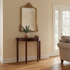 Furnifact Solid Wood Half Moon Table in Antique Walnut Finish, Elegant Small Entryway Table with Half Round Shape for Hallways, Or Living Rooms