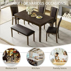 6-Piece Dining Table Set with Bench and Chairs - Solid Wood Kitchen Dining Room Table Set in Farmhouse Rustic Style, Table Set for 6 with 4 Chairs and Bench Seat.(Dark Walnut_Large)