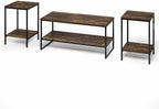 Pemberly Row 3-Piece 2-Tier Coffee Table Set, Amber Pine Finish, Engineered Wood and Metal, Includes Coffee Table and 2 Side Tables, Durable Living Room Furniture for Small Spaces and Organization