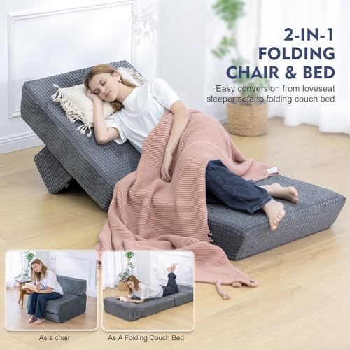 Snug Sofee Futon Sofa Bed, Convertible Sleeper Chair, Floor Mattress, Gray | Convertible futon sofa bed with removable zippered back support. Creates a comfortable floor bed for guests, living rooms.