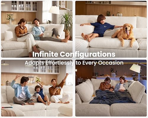 154" Oversize Corduroy Modular Sectional Sofa Couches for Living Room,White