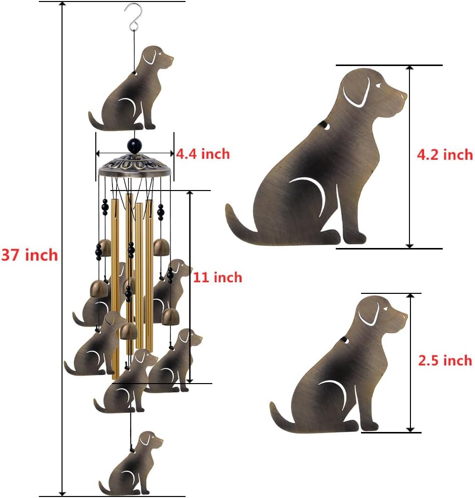 Garden Dog Wind Chimes Outdoor Indoor Decor - with 4 Tubes 7 Dogs Wind Chime, Mobile Romantic Dogs Wind Catcher, Bronze Dogs Wind Bells for Home, Mom Gifts, Balcony, Tree, Festival, Garden Decoration