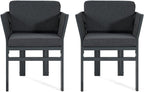Outdoor Dining Chair Set of 2,White Aluminum Frame with Beige Cushion, 300lbs Capacity, All-Weather Patio Seating for Backyard, Deck & Garden (Grey Frame + Grey Cushion)
