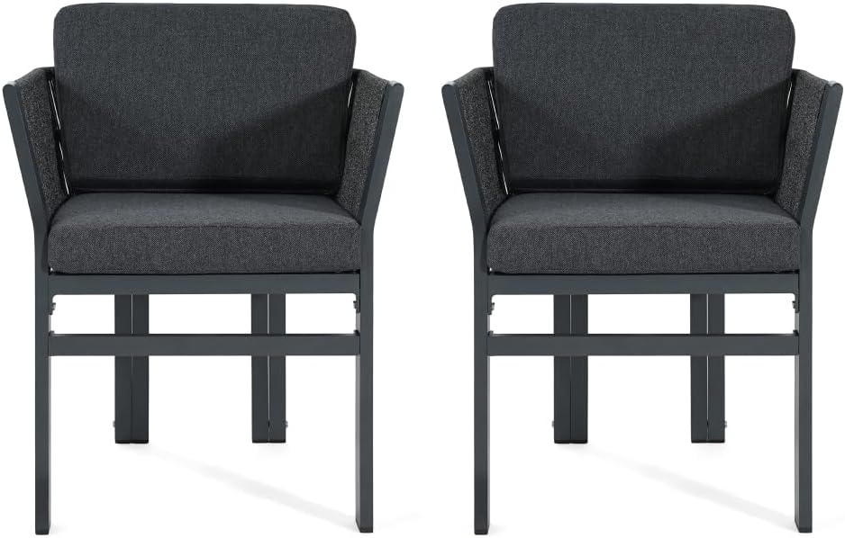 Outdoor Dining Chair Set of 2,White Aluminum Frame with Beige Cushion, 300lbs Capacity, All-Weather Patio Seating for Backyard, Deck & Garden (Grey Frame + Grey Cushion)