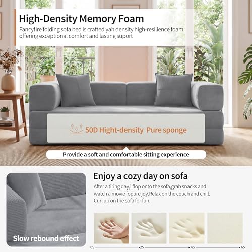 78.8" Couch for Living Room, Futon Sleeper Sofa Bed | Convertible Sofa Bed, Corduroy Pull Out Couch Loveseat with Storage Pocket, Modular Design, No Assembly, Grey