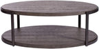 Pemberly Row 3-Piece Living Room Table Set, Metal Frame and Gray Wirebrush Finish, Includes Oval Cocktail Table with Casters and 2 Tiered End Tables, Open Shelf Design, Modern Coffee Table Set