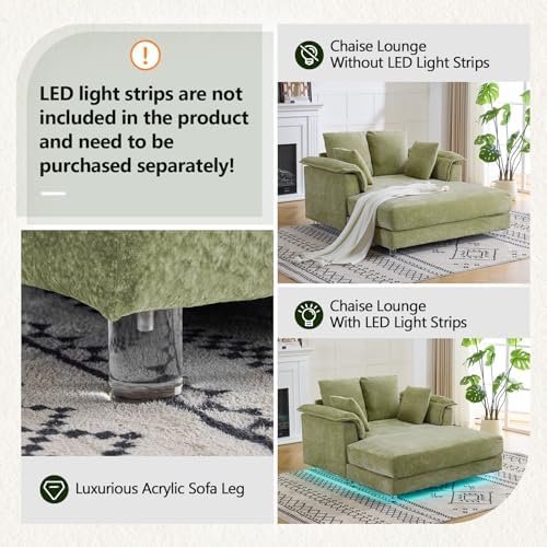 VINGLI Modern Floating Chaise Lounge Chair with Acrylic Legs, Upholstered Cushion Deep Seat Lounge Sofa with Iron-Wood KD Frame, Pillow Armrest, Accent Chair for Living Room, Play Room Apartment