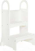 Guidecraft High-Rise Step-Up - White: Two Step Stool with Handles and Safety Non-Slip Treads and Anti-Tip Feet for Kids and Adults- Quality Learning Furniture
