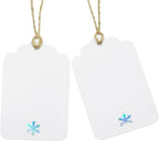 100Pcs Blank Gift Tags with String Iridescent Foil Snowflake Large Gift Tags White Paper with 65 Ft Jute Twine Cute Tags for Christmas Xmas Holiday Winter Wonderland Gift Wrap Tags