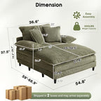 WESTSETLUX 54.8" W Oversized Chaise Lounge Chair Indoor with 5-Position Adjustable Backrest, Corduroy Sleeper Sofa Bed with 3 Pillows, Modern Cloud Couch Chair for Living Room, Bedroom, Green