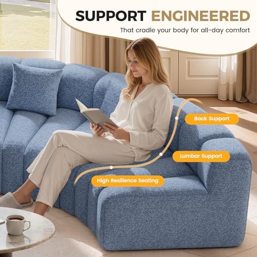Oversized Curved Sofa, 6 Seater Modular Velvet Cloud Couch, Modern Sectional Couches for Living Room, No Assembly Required, Light Blue 1PC