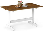Tangkula 55 Inch Dining Table for 4-6 People, Rectangular Kitchen Table with Solid Wood Trestle Base, Large Farmhouse Modern Diner Table for Home Dining Room Living Room