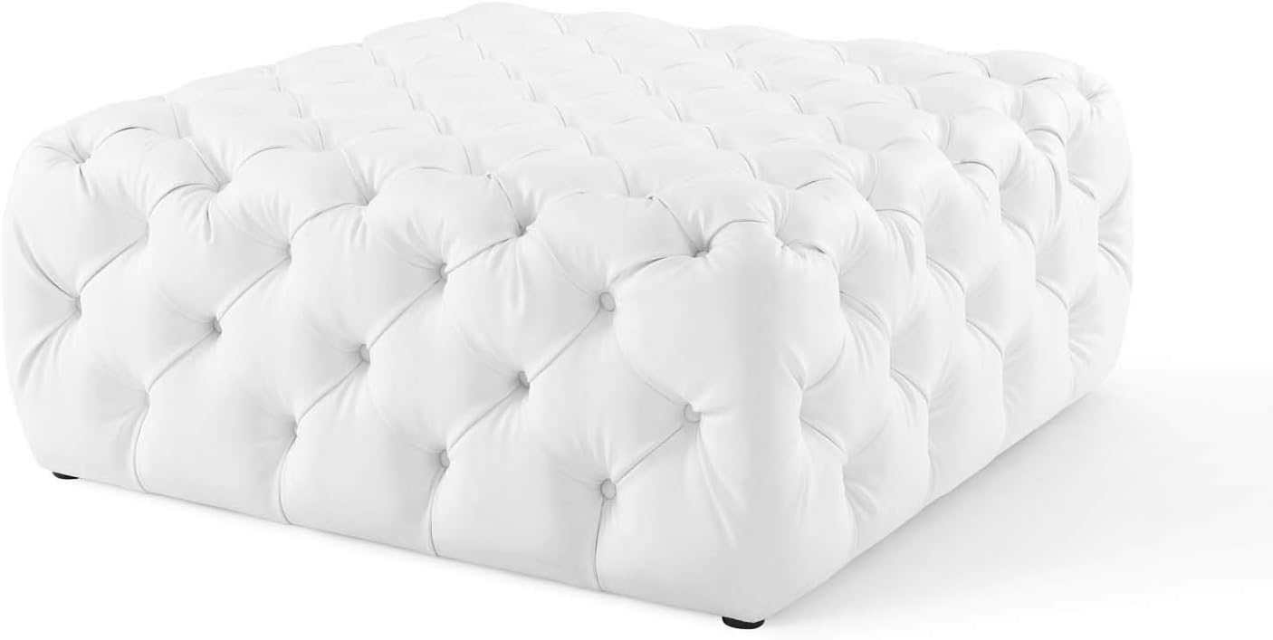 Modway EEI-3773-WHI Anthem Tufted Button Large Square Faux Leather Ottoman, White