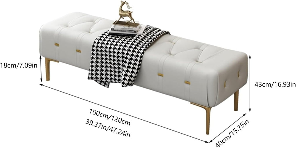 Modern Upholstered Tufted Bench with Padded Seat, Footrest Foot Stool with Sturdy Metal Leg, Leather for Bedroom Living Room Entryway Entryway(Light Grey,100 * 40 * 43cm)