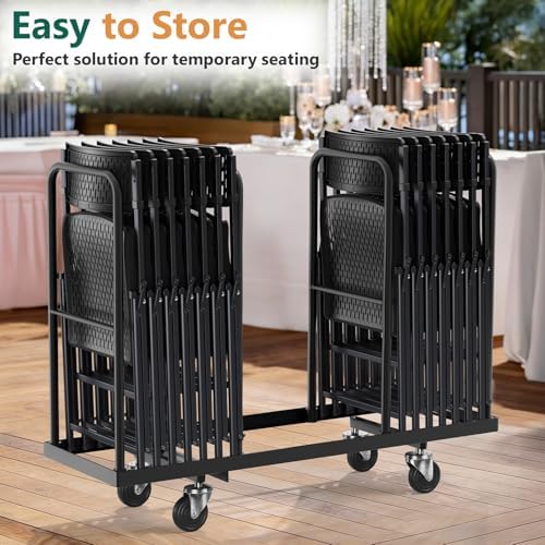 Black Folding Chairs 4-Pack, Breathable Plastic for Card Tables & Indoor Outdoor, Easy-Clean & Supports 400 Lbs