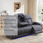 Power Reclining Sofa Set with USB Charging/LED, Blueish Grey Leather Recliner Couch with Cup Holders/Storage Console, 3 Pieces Home Theater Furniture for Living Room/Apartment/Office