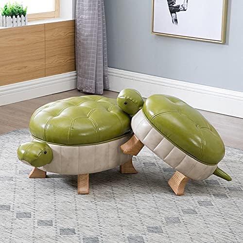 Animal Ottoman Footstool, Turtle Sofa Stool, PU Leather Upholstered Wood Ottoman Foot Stool (Color : Green-S)